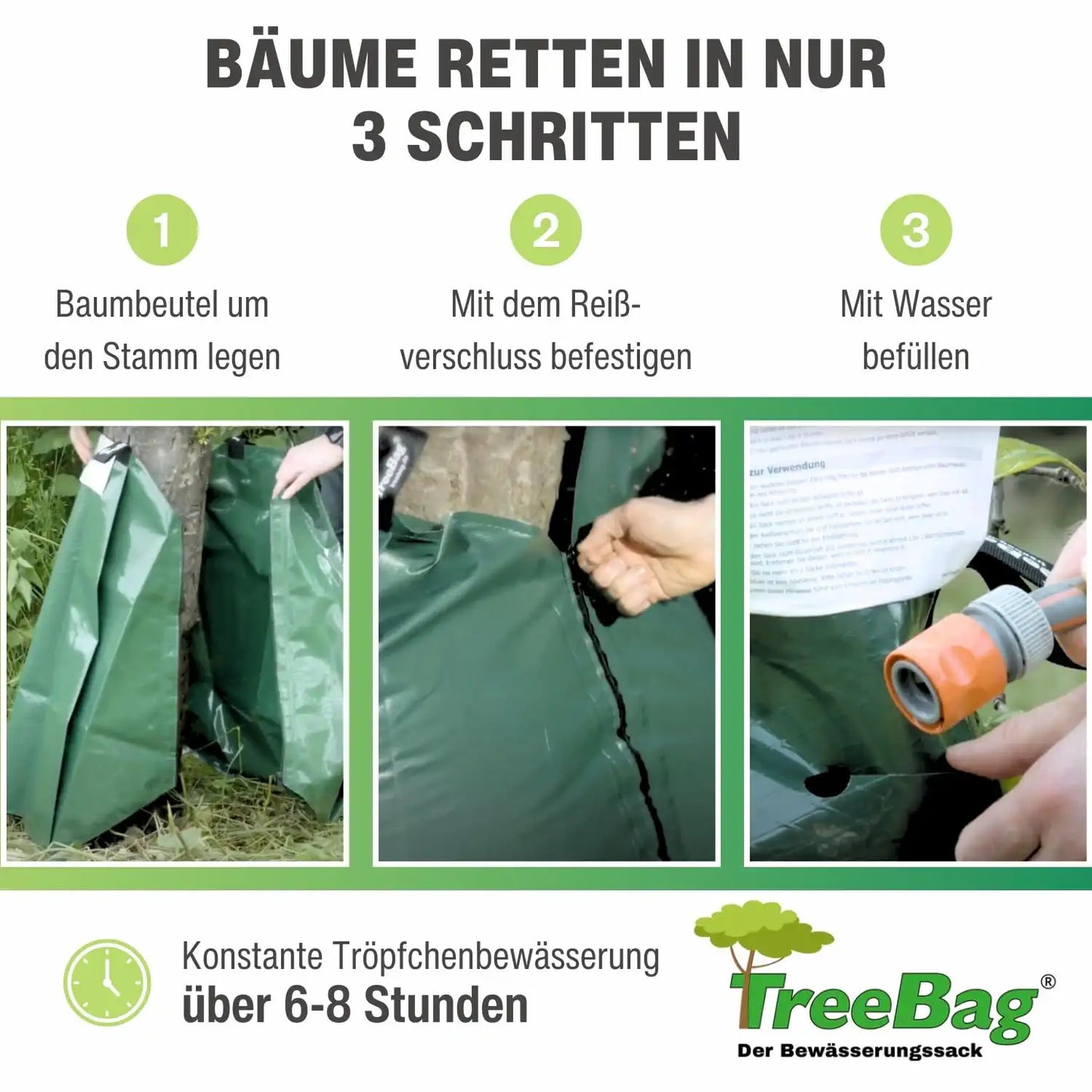 Treebag PE Bewässerungssack 75L Grün zur Baumbewässerung: Bäume retten in nur 3 Schritten