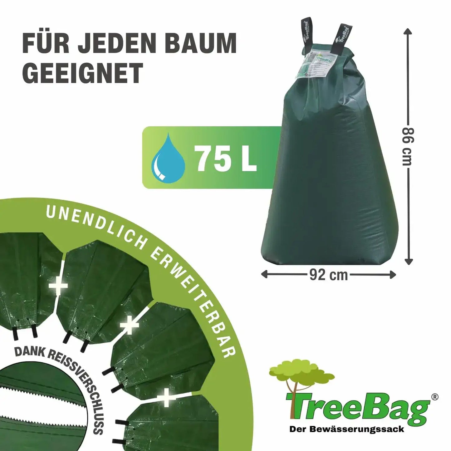 TreeBag Bewässerungssack: Produktinformationen, Abmessung, Fassungsvermögen, Modularität