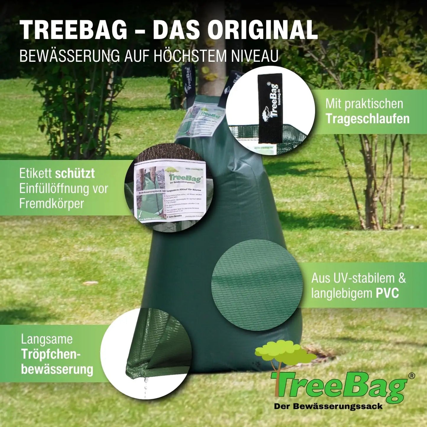 Treebag PVC XL Bewässerungssack 100L Grün zur Baumbewässerung: Das Original