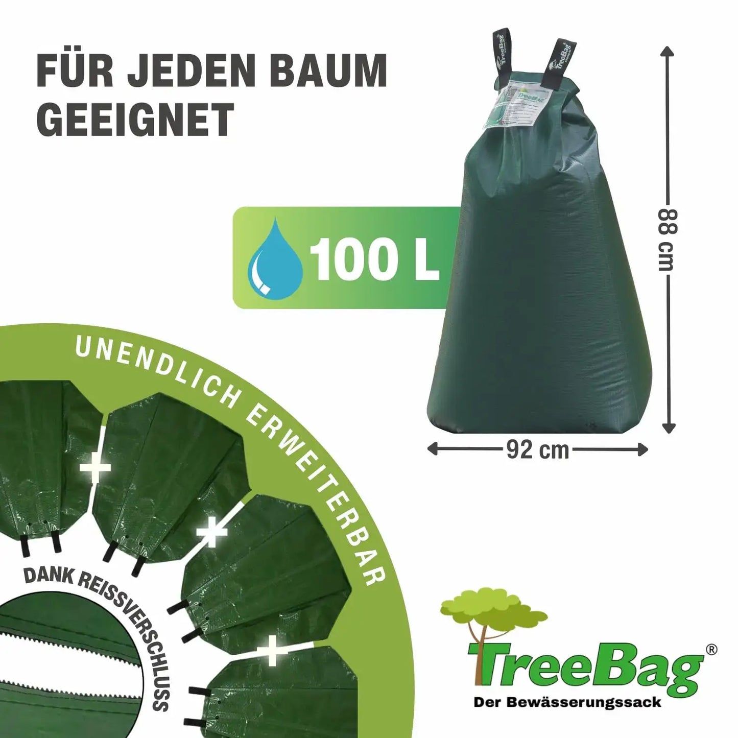 Treebag PVC XL Bewässerungssack 100L Grün zur Baumbewässerung: Abmessung, Fassungsvermögen