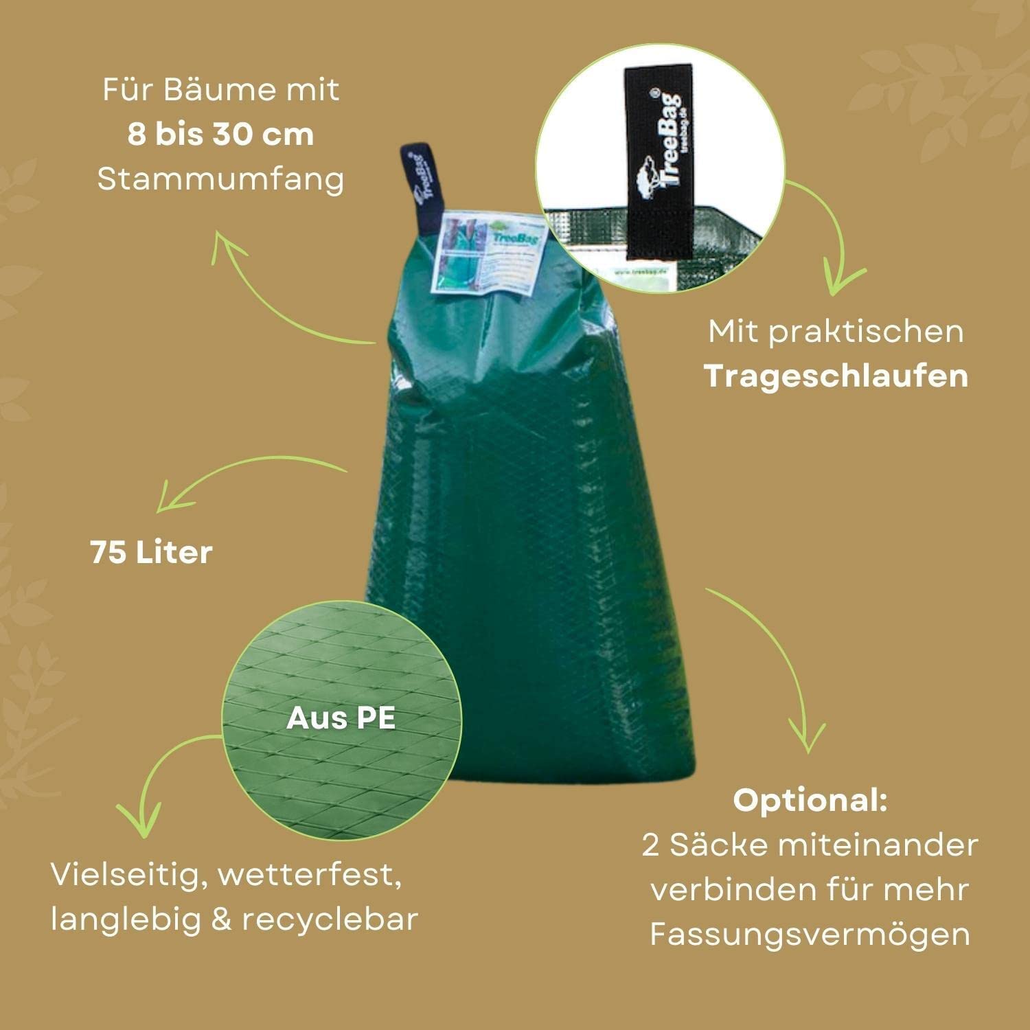 Wassersack für Bäume: PE Baumbewässerungssack mit 75L Kapazität