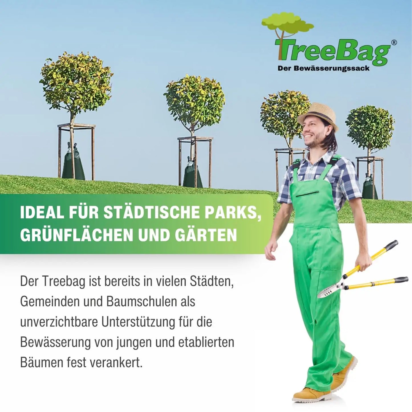 Treebag PE Bewässerungssack 75L Grün zur Baumbewässerung: Ideal für Städtische Parks, Grünflächen und Gärten